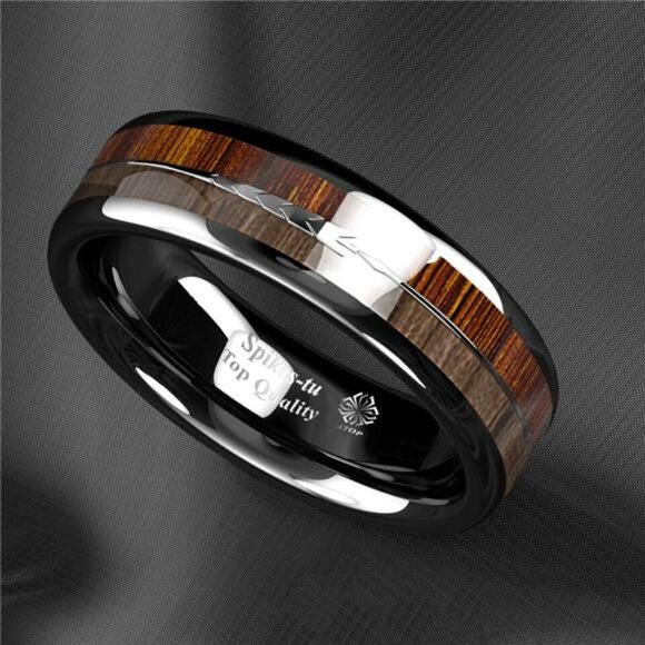 6mm Black Wood Arrow Men's Wedding Band Ring - Perfect for Weddings, Engagements - Picture 2 of 5